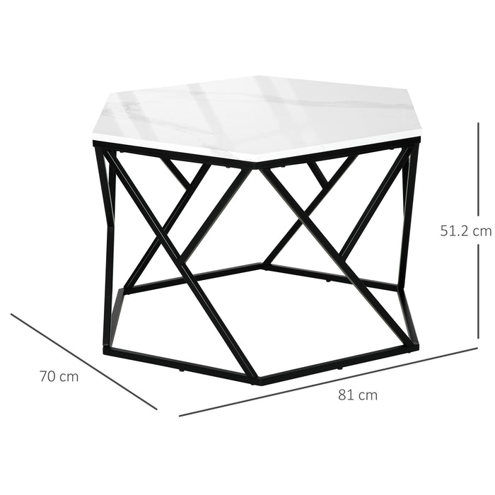 High Gloss Marble Coffee Table - Modern White Cocktail Table with Durable Steel Frame - Elegant Living Room Furniture Piece