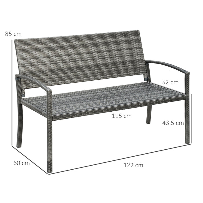 Patio Rattan 2-Seater Bench - Wicker Weave Loveseat Armchair in Grey - Ideal for Outdoor, Garden & Conservatory Spaces