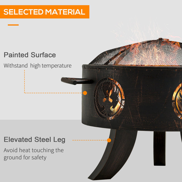 Outdoor Patio Fire Pit Heater - Charcoal & Log Wood Burning Bowl with Protective Screen Cover - Includes Fire Poker, Ideal for Backyard Ambiance & Warmth