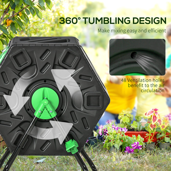 Garden Compost Wizard - 65L Single Chamber Rotating Composter with 48 Air Vents and Steel Stand - Ideal for Eco-Friendly Waste Management