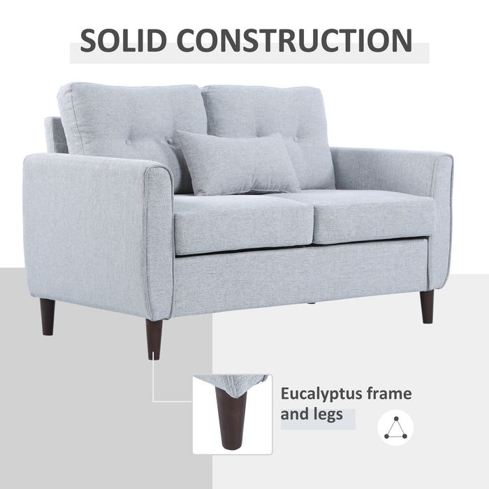 Double Loveseat Sofa with Tufted Fabric - Sturdy Wooden Legs in Light Grey for Elegant Comfort - Ideal for Living Room, Dining Room, or Office Spaces