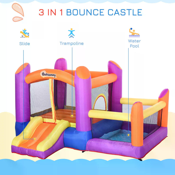 Inflatable Kids Bounce Castle with Slide and Pool - 3-in-1 Outdoor Trampoline, Water Play Area - Fun Activity Center for Children Ages 3-12