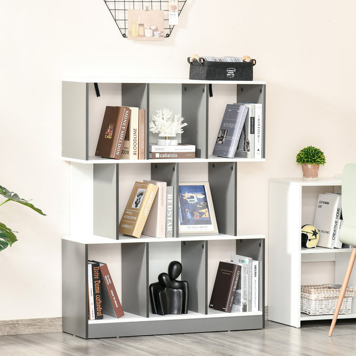 3-Tier 8-Cube Display Shelving Unit - Contemporary Home Office Bookcase with Safety Anti-Tipping - Stylish & Versatile Free-standing Organizer for Books and Decor in Grey White