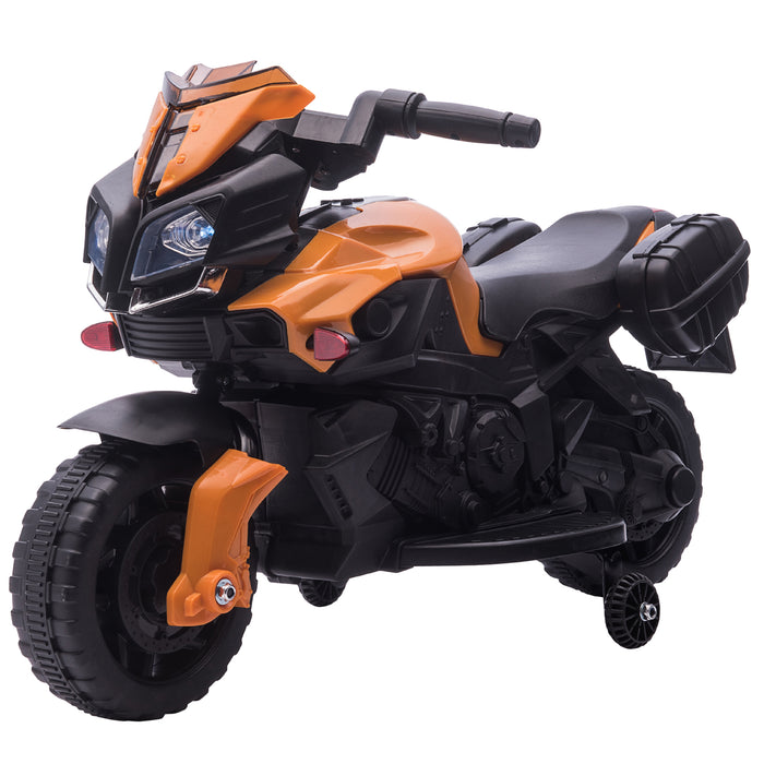 Kids Electric Motorcycle Ride-On - 6V Battery-Powered, Realistic Sounds, 3 km/h Speed, for Toddlers - Perfect for Girls and Boys Aged 18-48 Months, Orange Color