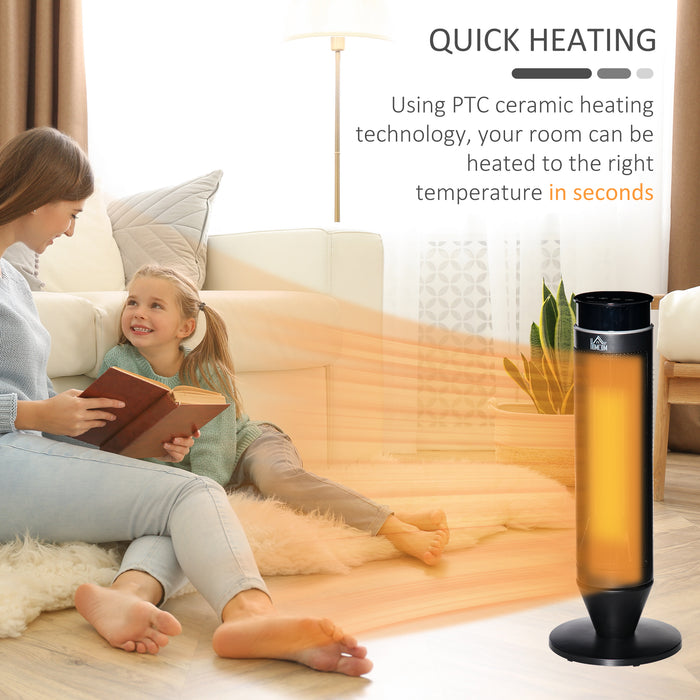 Ceramic Tower Space Heater - 1000W/2000W Electric Floor Heater with Oscillation, Remote, and Timer - Ideal for Bathroom and Office Warmth