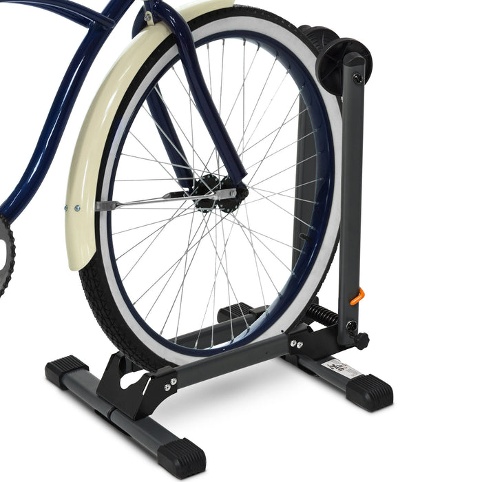 Foldable Metal Bike Rack with Nylon Finish - Accommodates up to 5.5cm Wide Wheels for Secure Parking Storage - Ideal for Urban Cyclists & Space-Saving Solutions