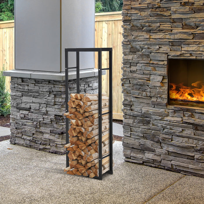 Double Tier Metal Firewood Rack - 150cm Tall Balanced Base with Side Rails for Indoor and Outdoor Use - Sturdy Fireplace Log Storage Solution