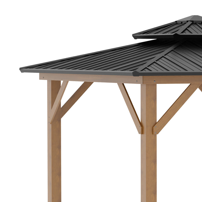 Aluminium Hardtop Gazebo Canopy 3.5 x 3.5m - 2-Tier Roof with Solid Wood Frame for Outdoor Patio - Elegant Grey Shelter for Garden and Entertainment Spaces