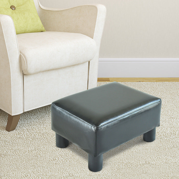 PU Leather Footstool - Compact Foot Rest Chair with Sturdy Legs for Home and Office - Ideal for Small Spaces and Additional Seating