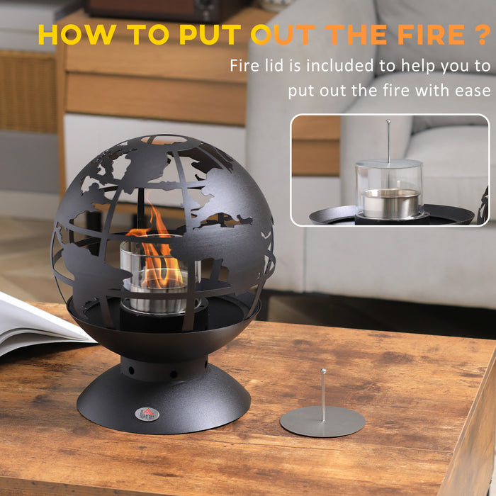 Globe Tabletop Bioethanol Fireplace - Portable Metal Design with Lid, 0.4L Tank, 1.5Hr Burning - Cozy Ambiance for Home & Outdoor Use