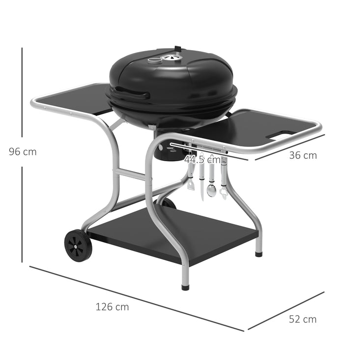 Charcoal Grill Trolley with Wheels - Portable Outdoor BBQ Station - Ideal for Backyard Cookouts and Picnics