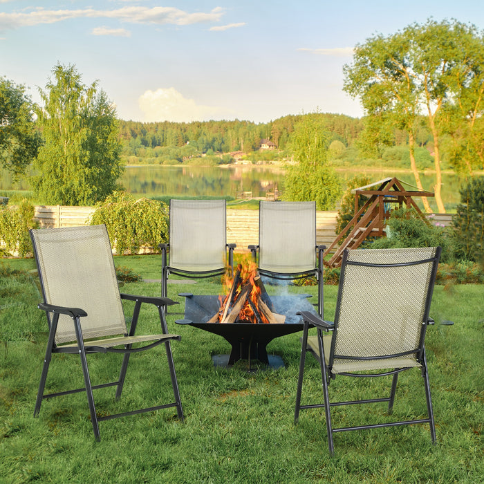 Set of 4 Beige Folding Chairs - Metal Frame & Breathable Mesh Seat for Garden and Patio - Ideal for Outdoor Dining and Park Gatherings