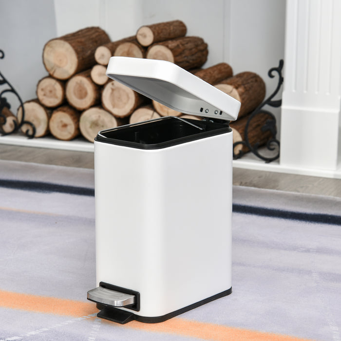 5L Rectangular Pedal Bin - Stainless Steel Body with Quiet-Close Lid and Removable Inner Bucket - Ideal for Tidy Trash Management in Home or Office