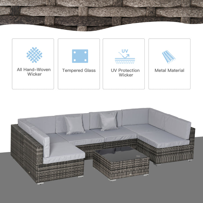 7-Piece Rattan Patio Furniture Set - Outdoor Sectional Sofa with Coffee Table, Wicker Weave, Cushions & Pillows - Ideal for Garden Entertaining and Relaxation