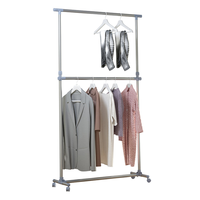 Heavy Duty Garment Rail - Sturdy Clothes Hanging Display Stand with Wheels - Adjustable Rack for Wardrobe Organization and Storage