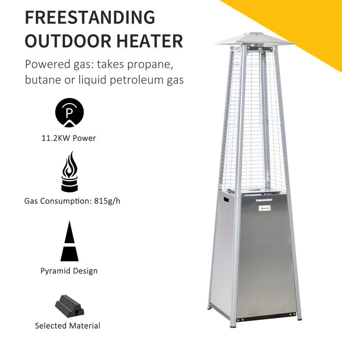 Outdoor Patio Gas Heater 11.2KW - Stainless Steel Pyramid Propane Heater with Wheels and Dust Cover - Ideal for Garden Heating and Outdoor Comfort