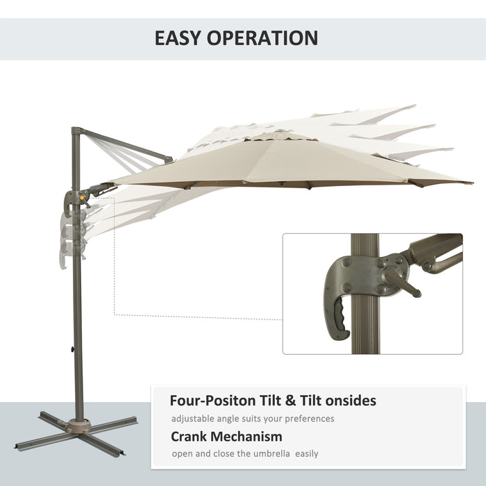 3M Cantilever Roma Umbrella - Hanging Parasol Sun Shade with Tilt Crank and 360-Degree Rotating System, Khaki - Ideal for Outdoor Patio Comfort