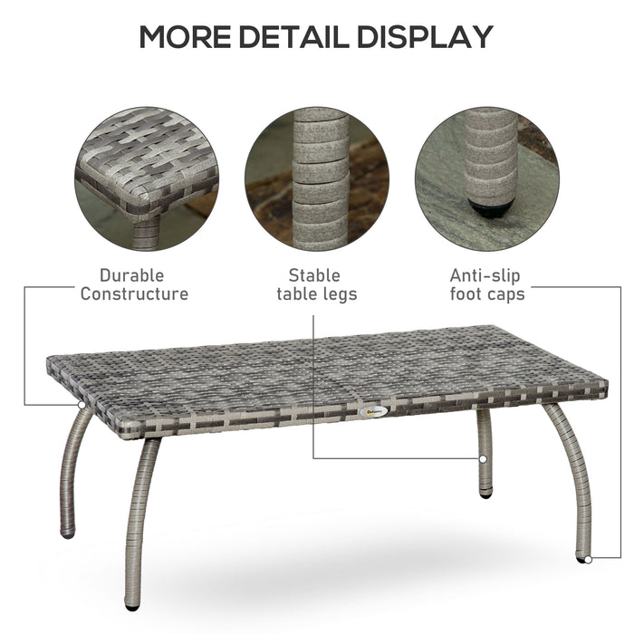 Outdoor Rattan Coffee Table - All-Weather Wicker Side Table in Grey - Ideal for Garden, Balcony, and Backyard Spaces