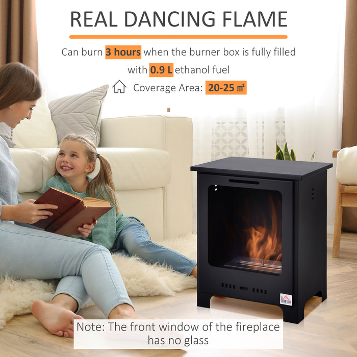 Bioethanol Fireplace with 1.5L Tank - Freestanding, 3-Hour Burn Time, Indoor Use, Sleek Black Design - Cozy Ambiance for Home Living Spaces