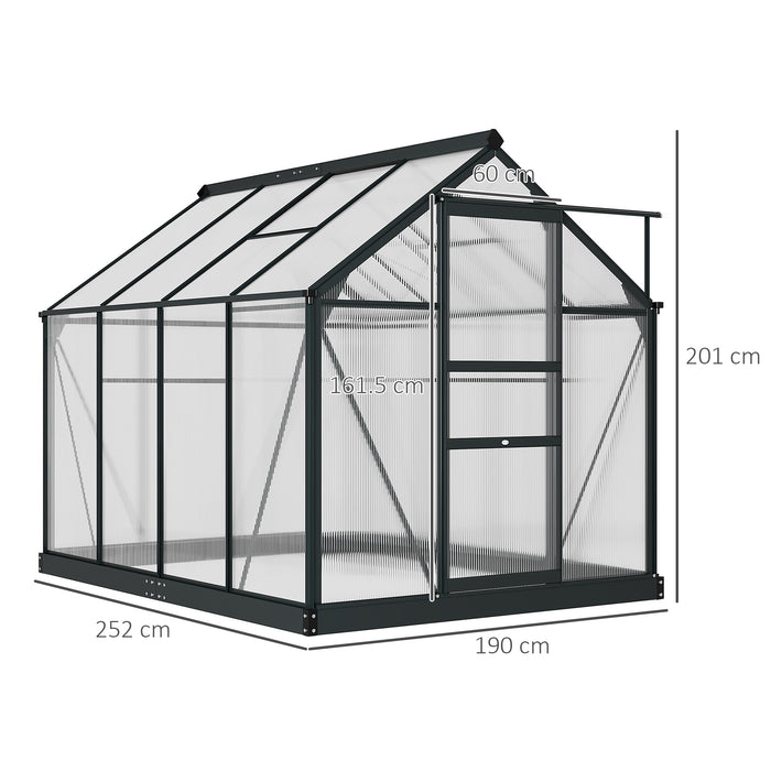 Large Walk-In Clear Polycarbonate Greenhouse - Sturdy Aluminium Frame & Galvanized Base, Sliding Door - Ideal for Garden Plant Growth, 6x8ft