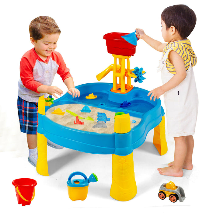 Kids Activity Table and Beach Set - 18-Piece Playset with Umbrella Hole - Perfect for Fun Outdoor Play and Sandbox Play for Children