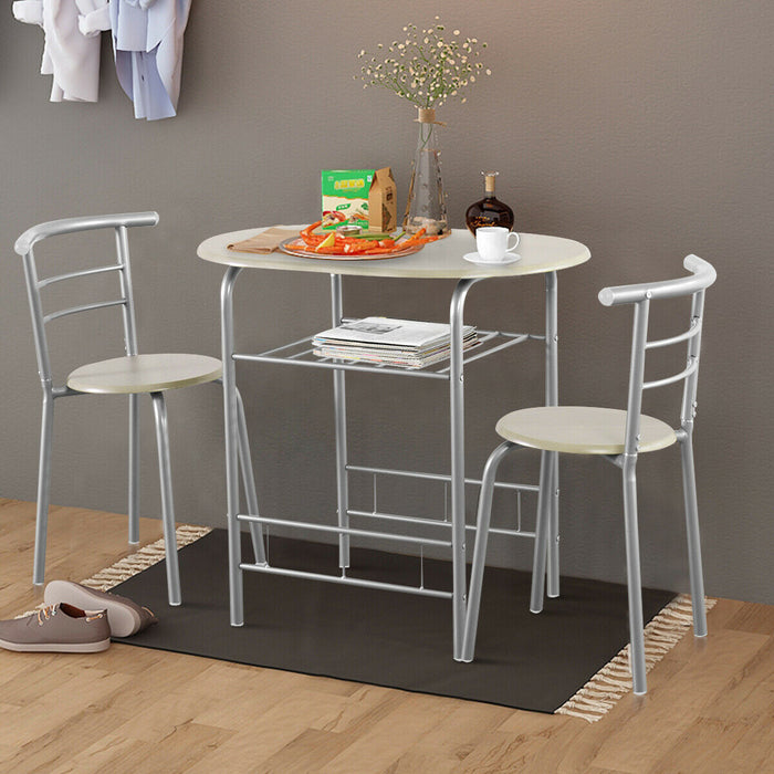 Compact Dining Set - 3 Piece Storage Shelf Kitchen Bar Set in Black - Ideal Solution for Small Space Dining Areas