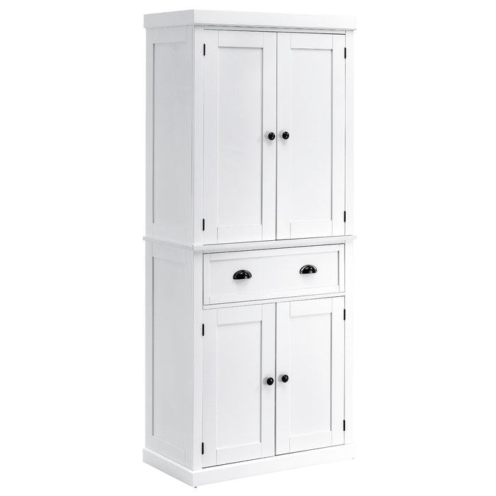 Colonial Style Freestanding Pantry Cabinet - Spacious Kitchen Storage Cupboard, 76x40.5x184 cm, Elegant White - Ideal for Home Organization and Food Storage