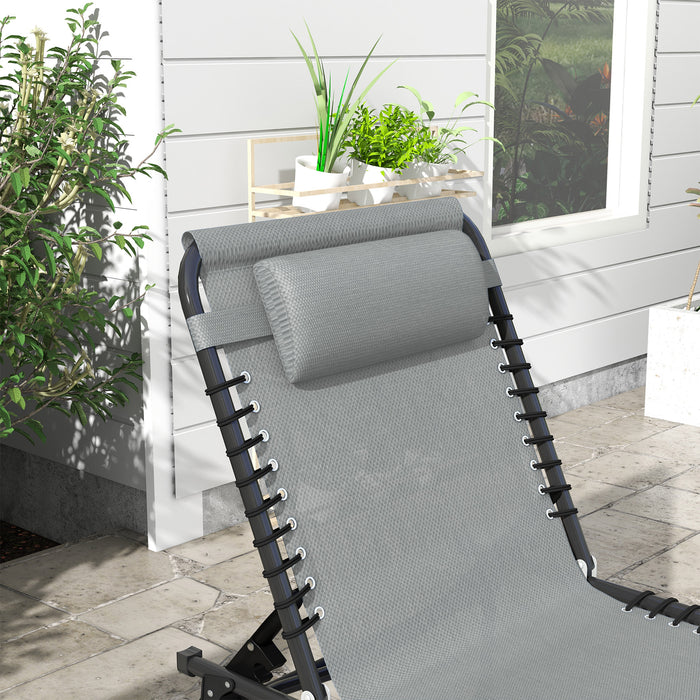 Folding Sun Lounger with 4-Position Recliner - Beach Chaise Chair, Light Grey, Portable Garden Cot for Camping - Ideal for Outdoor Relaxation and Sunbathing