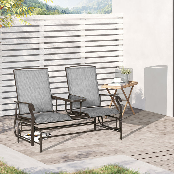 Double Seater Metal Glider Rocking Chair - Outdoor Patio Swing Chair with Center Table - Ideal for Garden Porch Lounging and Relaxation