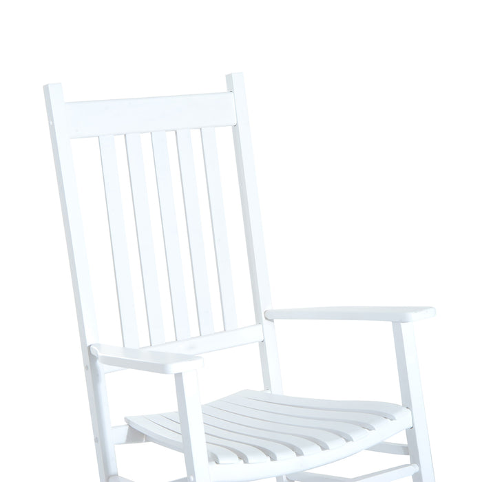 White Wooden Porch Rocking Chair - Cozy Armchair Patio Rocker for Outdoor Deck & Garden - Relaxing Furniture for Balcony Spaces