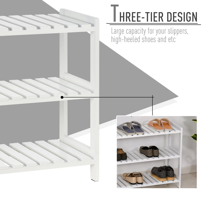 3-Tier Wooden Shoe Rack with Slatted Shelves - Spacious, Open, Hygienic Footwear Organizer - Ideal for Family and Guest Use in Home Hallways