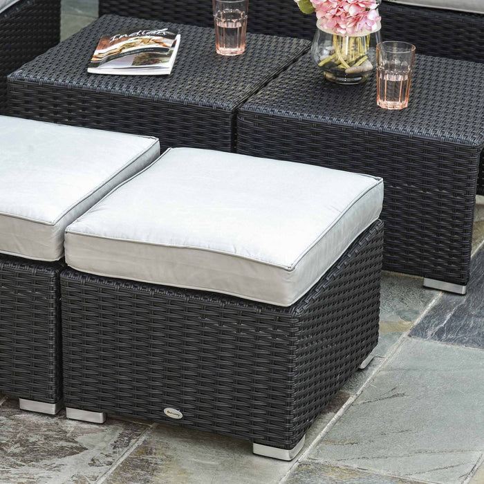 6-Seater Rattan Wicker Garden Sofa Set - Outdoor Furniture Set with Coffee Table & Space-Saving Footstools - Comfortable Seating with Padded Cushions for Patio or Deck