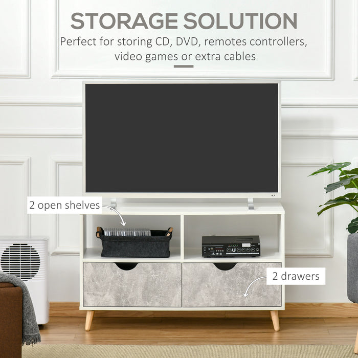 Modern Grey TV Stand with Shelving & Drawers - Storage Cabinet Media Entertainment Center - Stylish Living Room Organizer and Decor