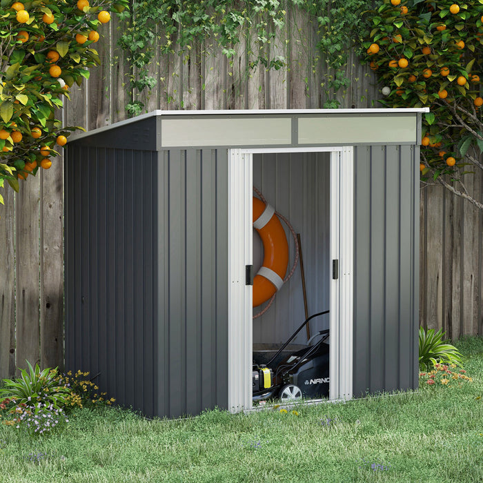 Galvanised 6.5x4FT Metal Shed - Lockable Garden Storage with Sliding Doors & Ventilation - Ideal for Secure Tool Organization