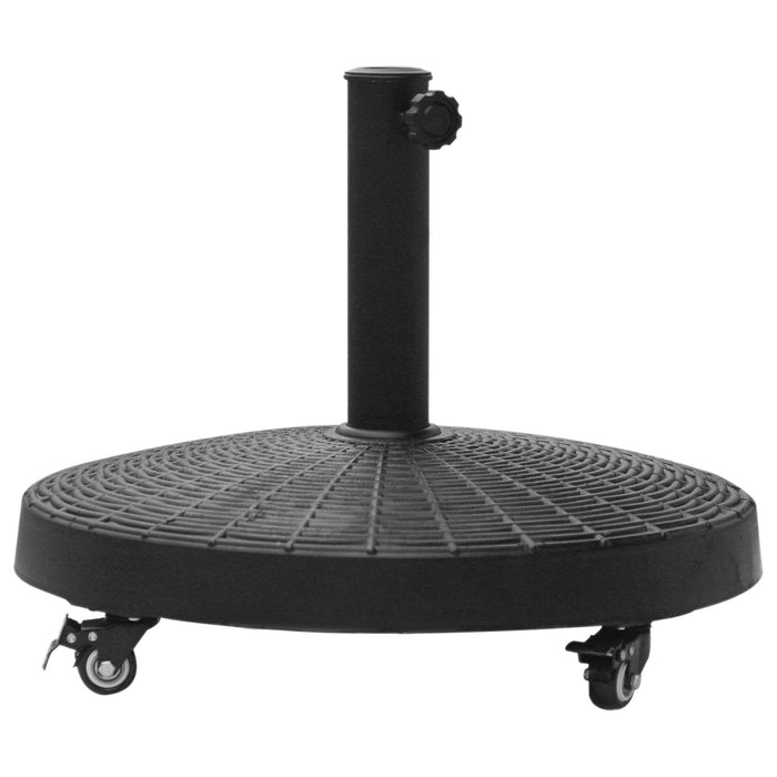 Resin Patio Parasol Base 22.7kg - Round Sunshade Holder with Wheels and Brakes for Decks and Gardens - Ideal for Stabilizing Outdoor Umbrellas