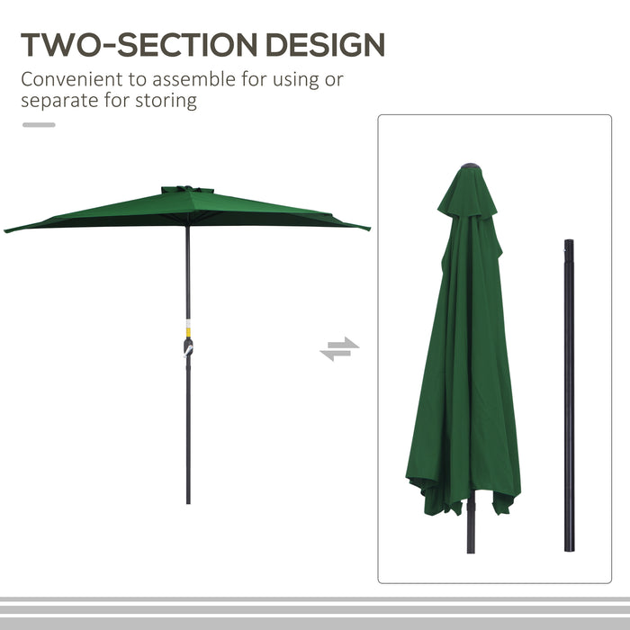 Half Parasol Semi-Circle Patio Umbrella with Crank Handle - Sturdy Metal Frame for Balcony Use - Ideal Sun Shade for Small Spaces (Base Not Included), Green