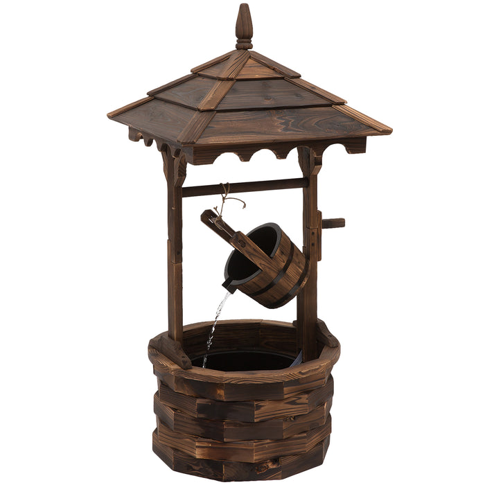 Fir Wood Wishing Well Waterfall - Outdoor Garden Decor Feature with Natural Aesthetic - Ideal for Patio Enhancement and Serene Landscape Atmosphere