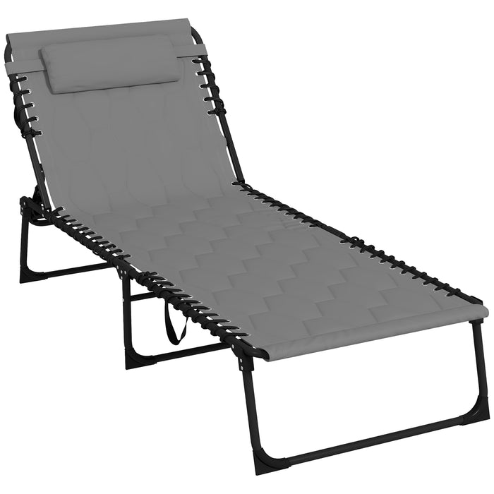 Foldable 5-Position Reclining Sun Lounger - Comfortable Padded Seat Outdoor Tanning Chair with Side Pocket - Ideal for Patio Relaxation and Sunbathing