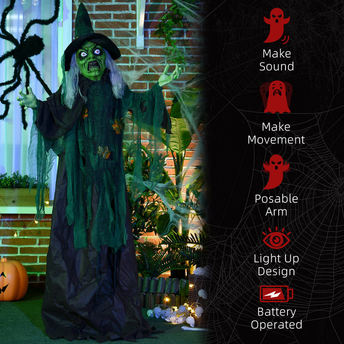 6ft Halloween Witch Prop with Glowing Eyes and Magical Heart - Sound-Activated, Outdoor Suitable Decoration - Spooky Accent for Haunted House and Holiday Displays