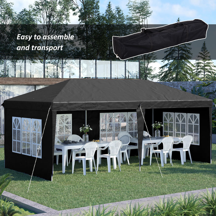 Pop Up Gazebo 3x6m - Height Adjustable Marquee with Sidewalls, Storage Bag - Versatile Shelter for Parties, Events, Black