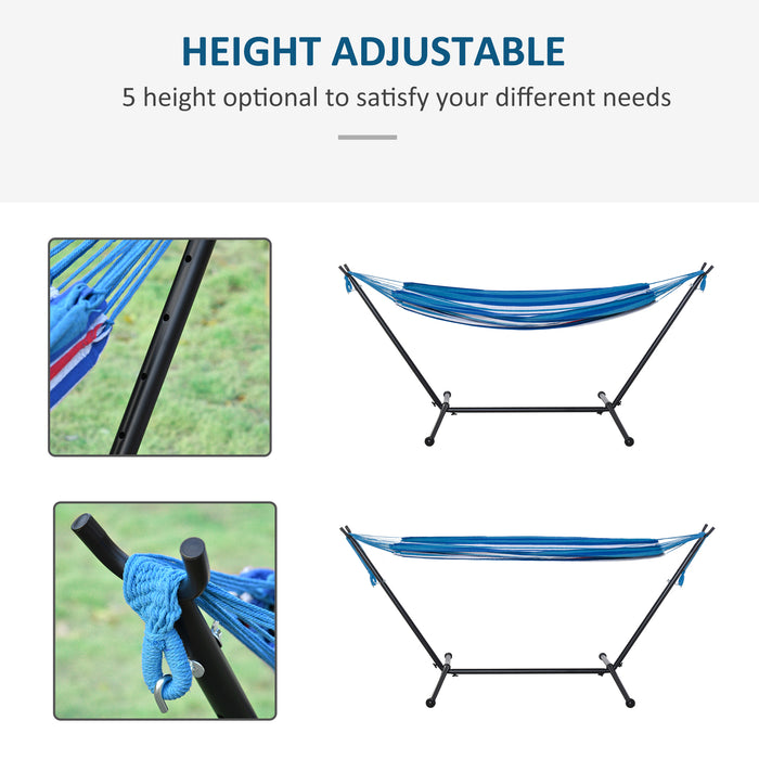 Portable Camping Hammock with Stand - 294 x 117cm White Stripe, Adjustable Height, 120kg Load Capacity with Carrying Bag - Ideal for Outdoor Relaxation and Travel Companions