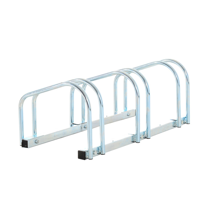 Bicycle Stand Parking Rack - Heavy-Duty Locking Bicycle Storage for Floor or Wall Mount, 76L x 33W x 27H - Ideal for Securing 3 Bikes, Silver Color