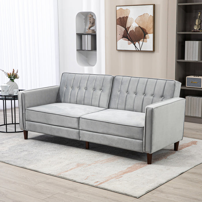 Convertible Sofa Futon - Velvet-Touch Tufted Loveseat with Adjustable Split Back in Light Grey - Space-Saving Couch for Small Living Areas or Guest Rooms