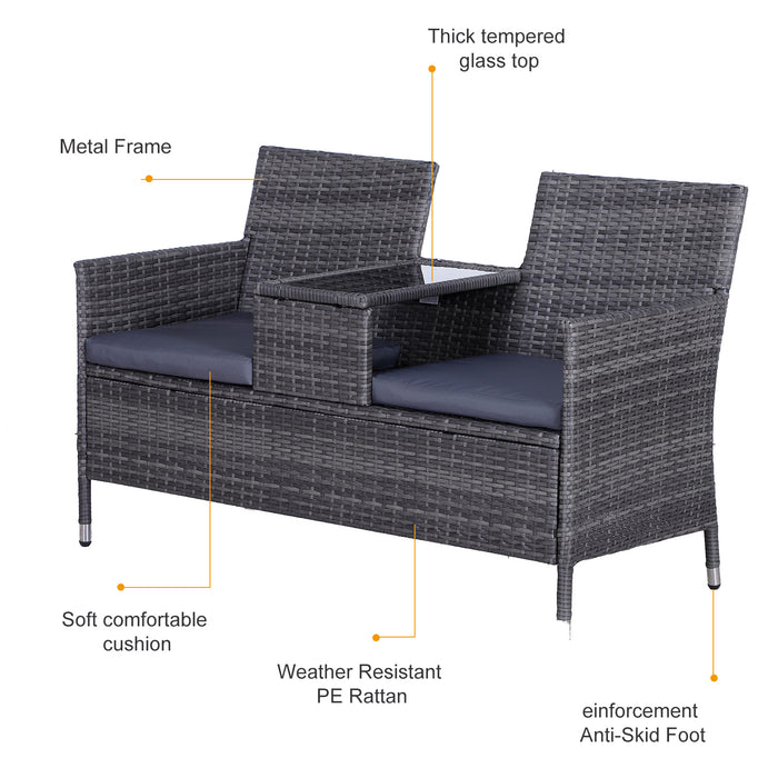 Rattan Companion Love Seat - 2-Person Wicker Bench with Comfort Cushions for Garden & Patio - Ideal Outdoor Seating for Couples in Grey