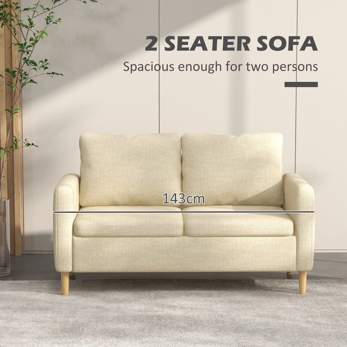 Modern 143cm Beige Loveseat - 2-Seater Fabric Sofa with Wood Legs and Dual Pockets - Ideal for Living Room, Bedroom, or Home Office