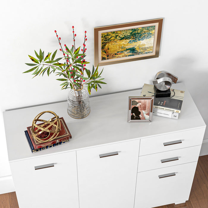 Modern High Gloss Sideboard with Drawers and Doors - Contemporary Storage Cabinet with Adjustable Shelves - Ideal for Living Room and Dining Room Organization