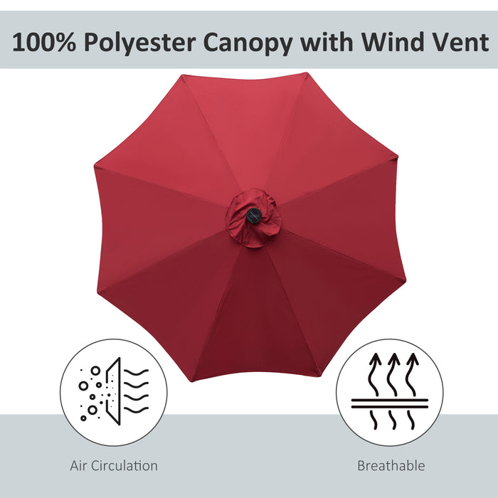 Solar-Lit Patio Umbrella with 24 LEDs - Durable Wine Red Canopy for Outdoor Leisure - Ideal Illumination for Nighttime Entertainment