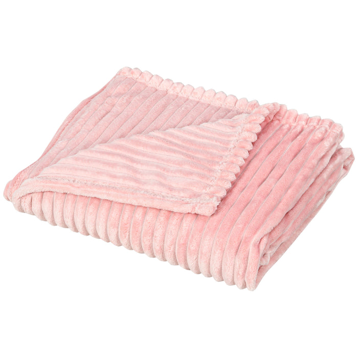 Fluffy Flannel Fleece Throw - Warm Striped Reversible Bedspread, Single Size 152 x 128cm - Ideal for Travel & Cozy Comfort at Home