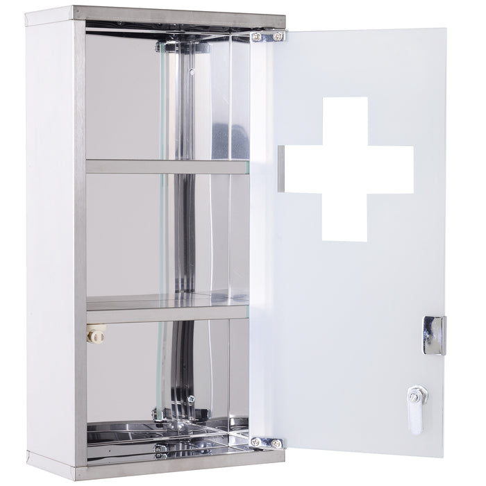 Stainless Steel Medicine Cabinet - Wall-Mounted, 2 Shelves, Security Glass Door, Lockable - Ideal for Safe Medication Storage, 48cm Height