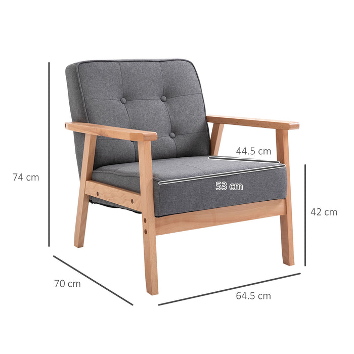 Minimalistic Wooden Frame Chair - Dark Grey Padded Accent Seating - Comfortable Home & Office Decor